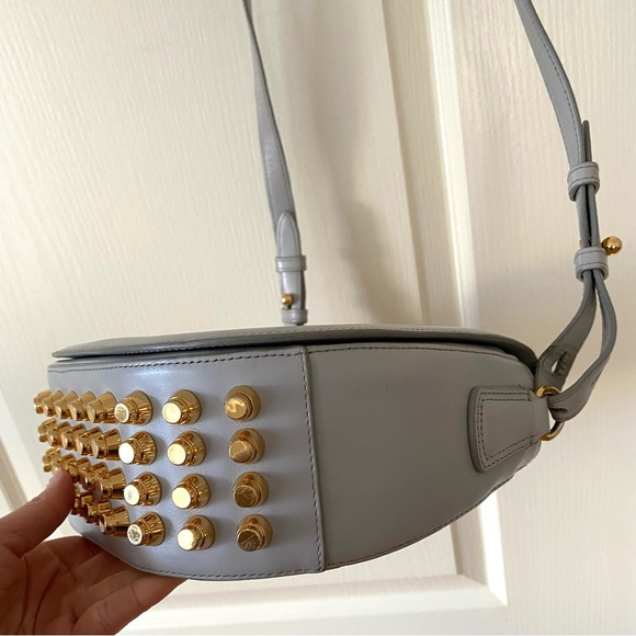 Alexander Wang Grey Calfskin Leather Lia Sling Gold Stud Messenger Crossbody Bag - Picture 4 of 15
